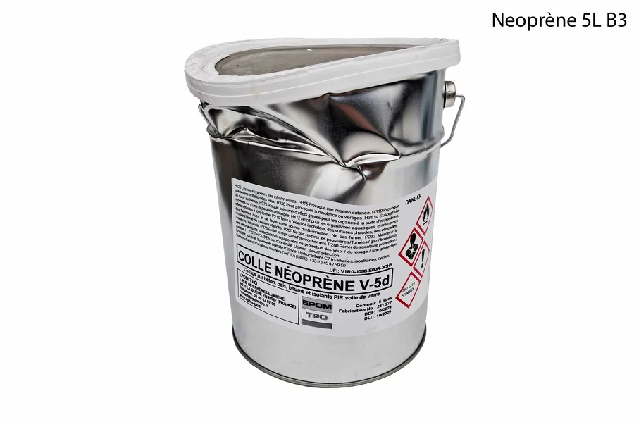 Colle néoprène EPDM TPO 5 L destockage B3 bidon déformé