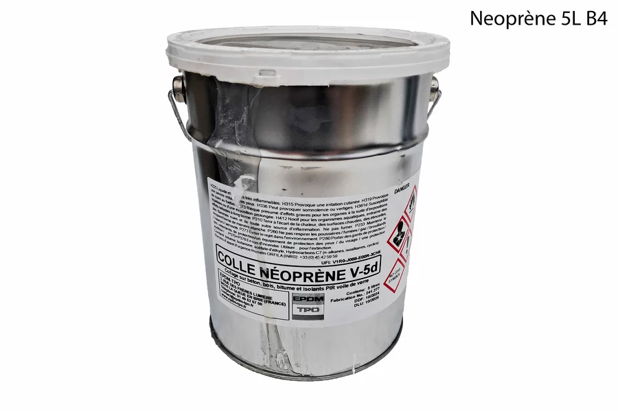 Colle néoprène EPDM TPO 5 L destockage B4 bidon sale avec coulure de colle